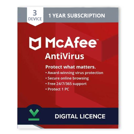McAfee Antivirus 3 Dispositivos - 1 Año